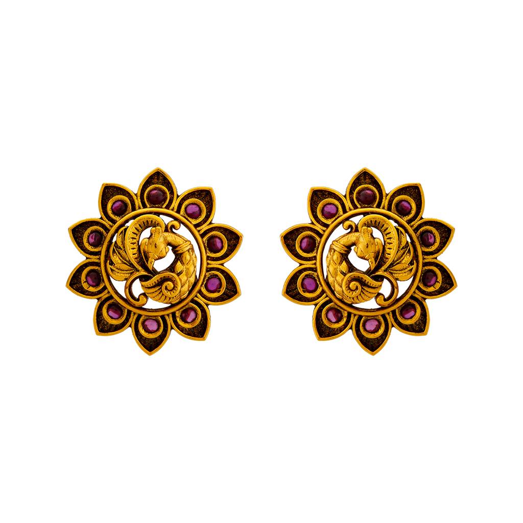 Kushal'S Fashion Jewellery Gold-Plated Peacock Shaped Stone Studded Studs Earrings - 416635 : 416635