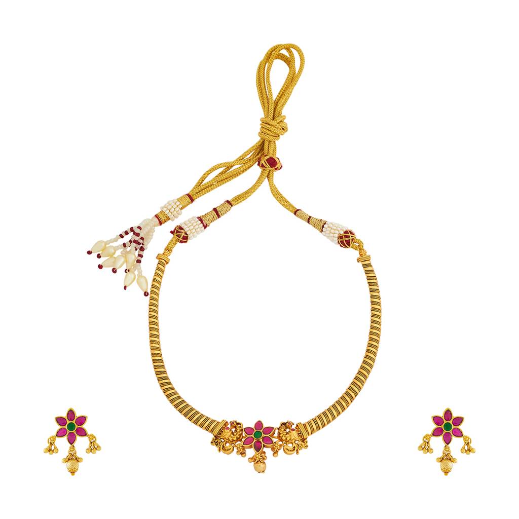 Kushal'S Fashion Jewellery Gold Plated Artificial Stones Studded Jewellery Set : 416892