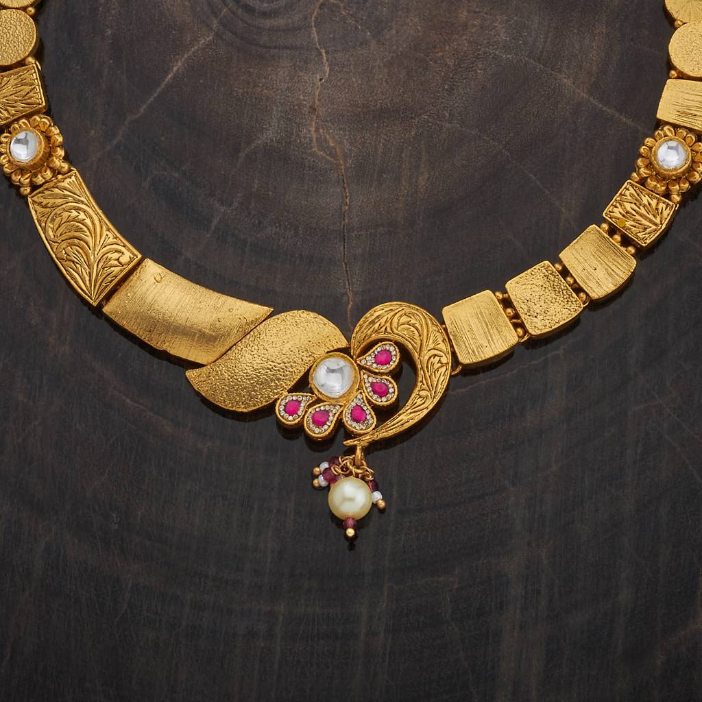 Kushal'S Fashion Jewellery Ruby Gold-Plated Ethnic Antique Jewellery Set - 416897 : 416897