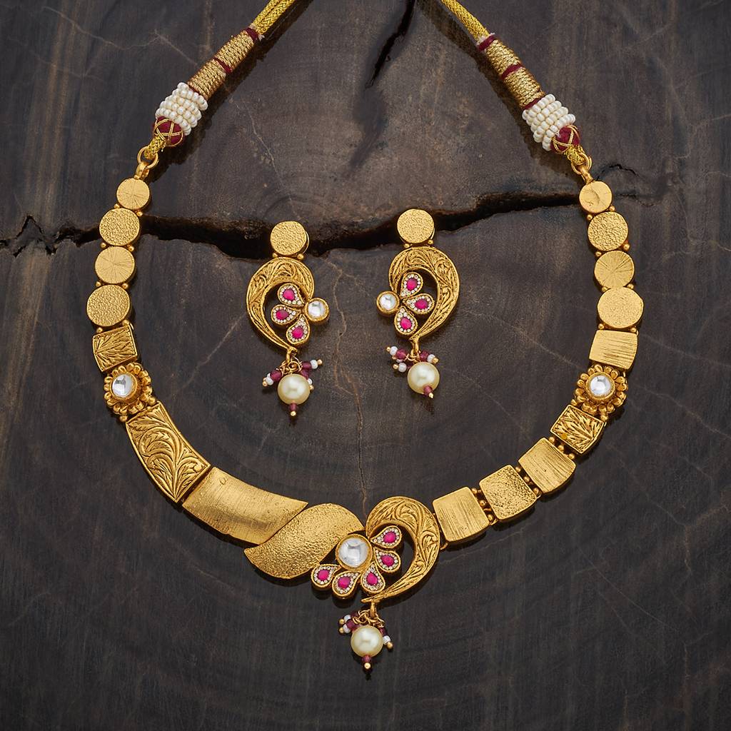 Kushal'S Fashion Jewellery Ruby Gold-Plated Ethnic Antique Jewellery Set - 416897 : 416897