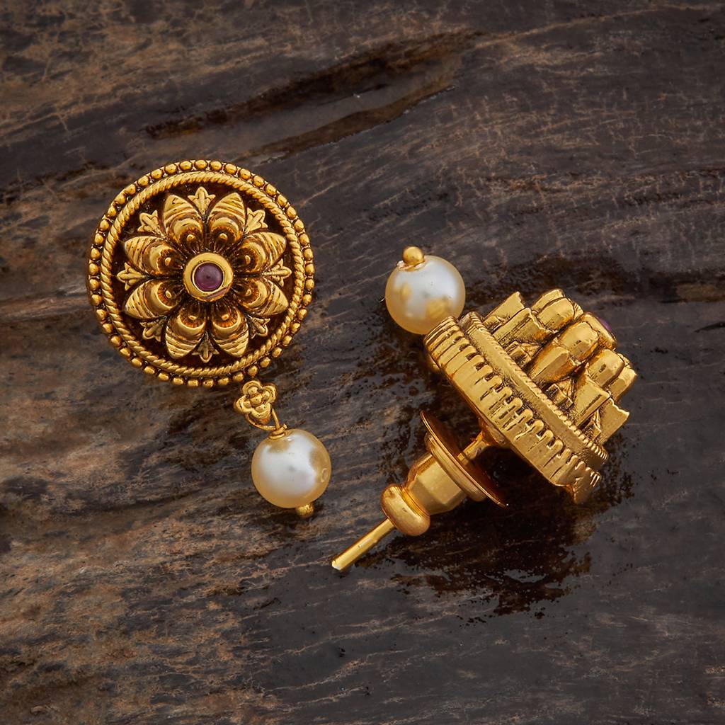 Kushal'S Fashion Jewellery Ruby Gold-Plated Circular Studs Antique Earrings - 417032 : 417032