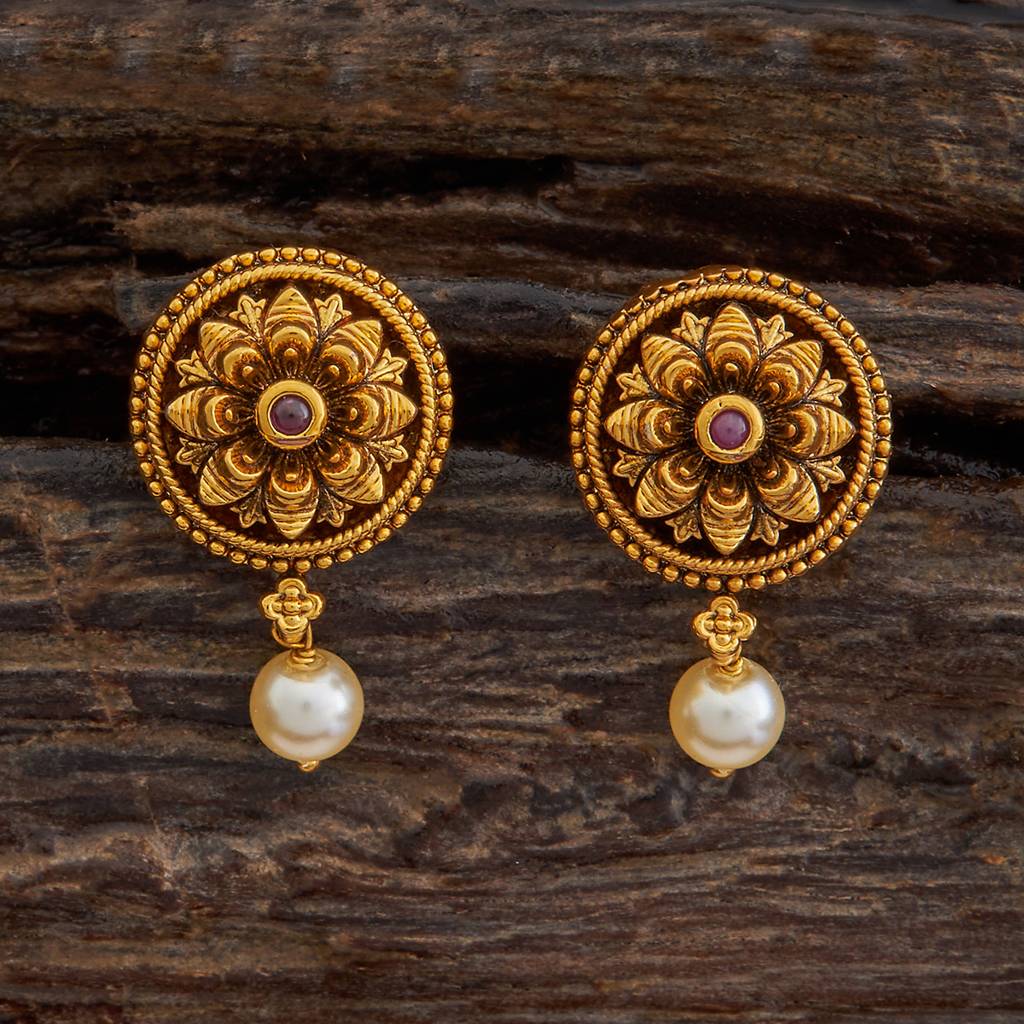 Kushal'S Fashion Jewellery Ruby Gold-Plated Circular Studs Antique Earrings - 417032 : 417032