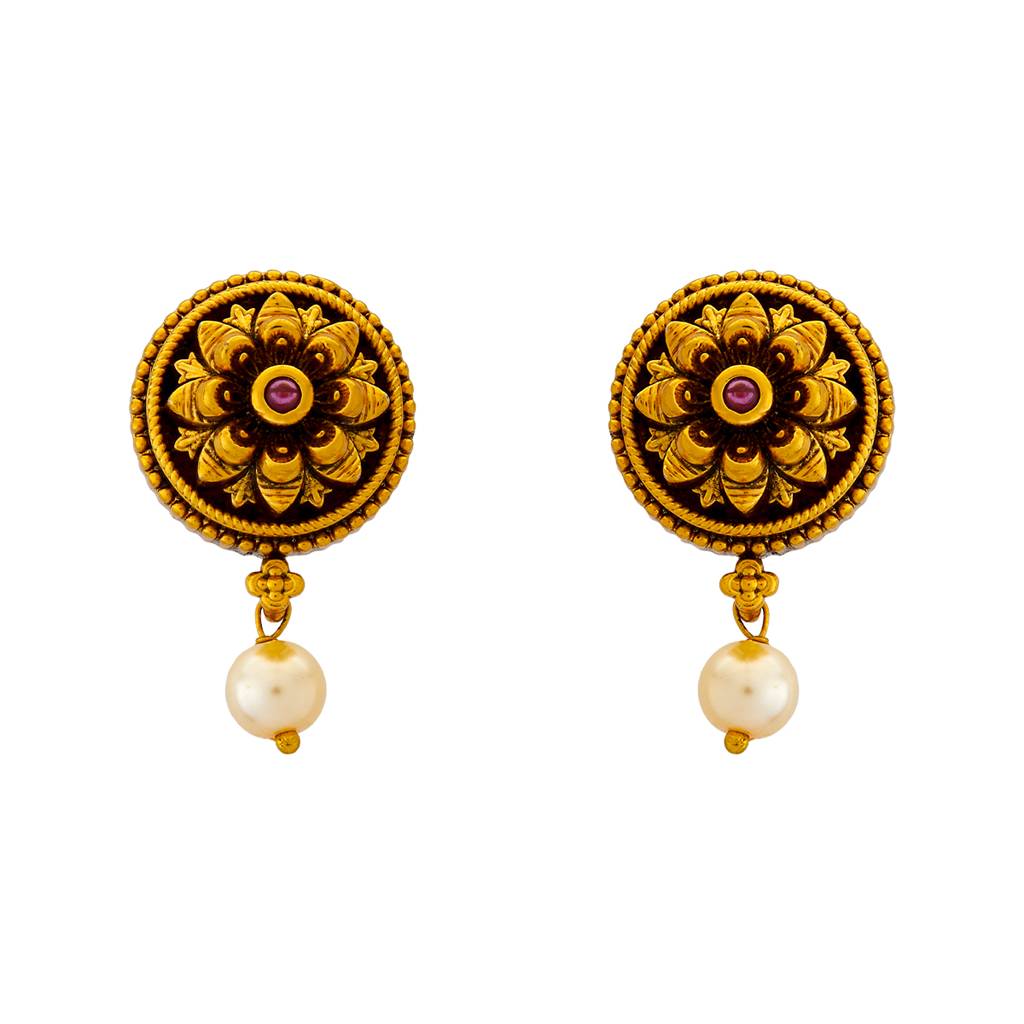 Kushal'S Fashion Jewellery Ruby Gold-Plated Circular Studs Antique Earrings - 417032 : 417032
