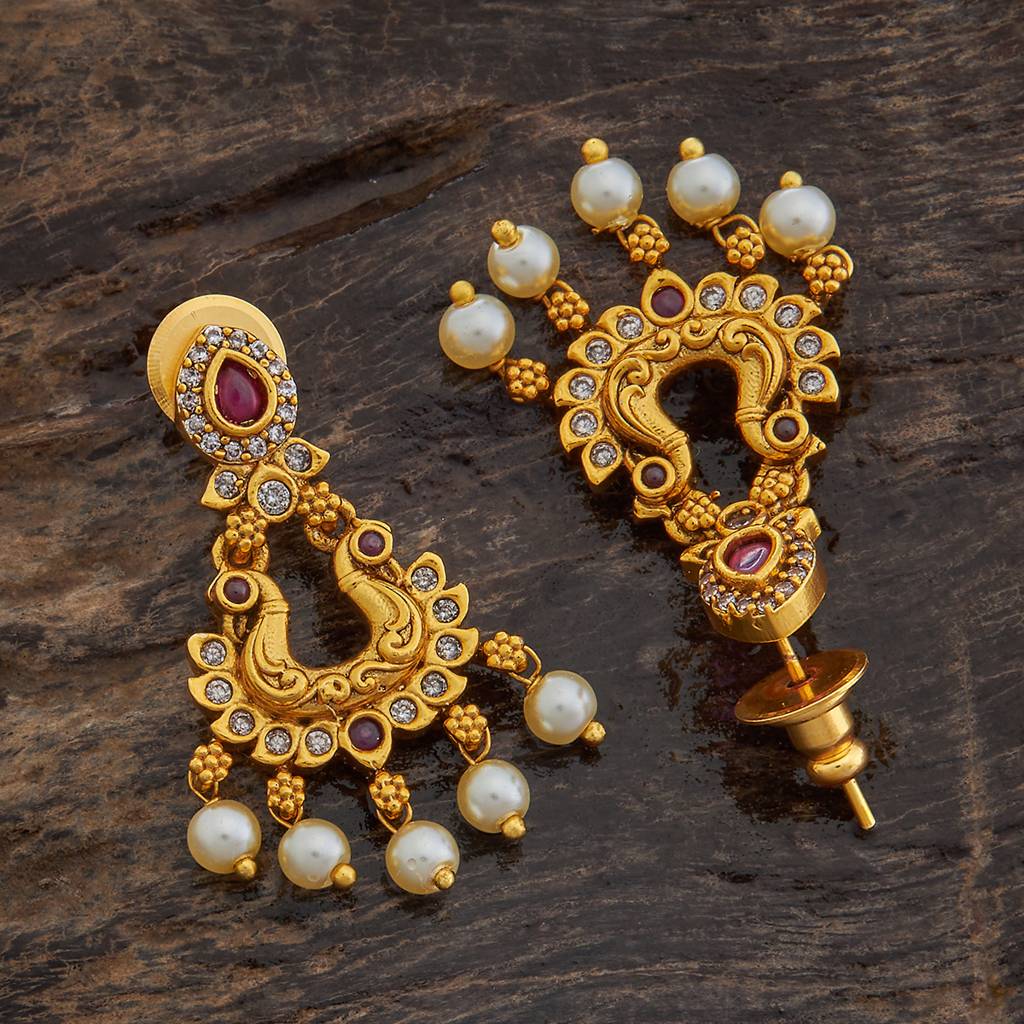 Kushal'S Fashion Jewellery Gold-Plated Stones Studded Peacock Shaped Drop Earrings - 417036 : 417036
