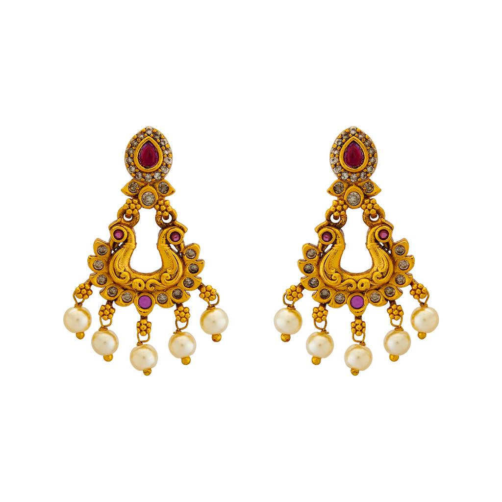Kushal'S Fashion Jewellery Gold-Plated Stones Studded Peacock Shaped Drop Earrings - 417036 : 417036
