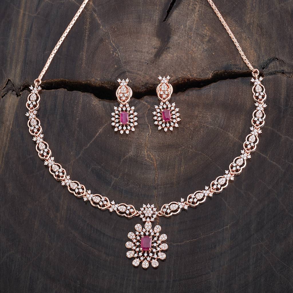 Kushal'S Fashion Jewellery Ruby Rose Gold-Plated Party Zircon Jewellery Set : 417072