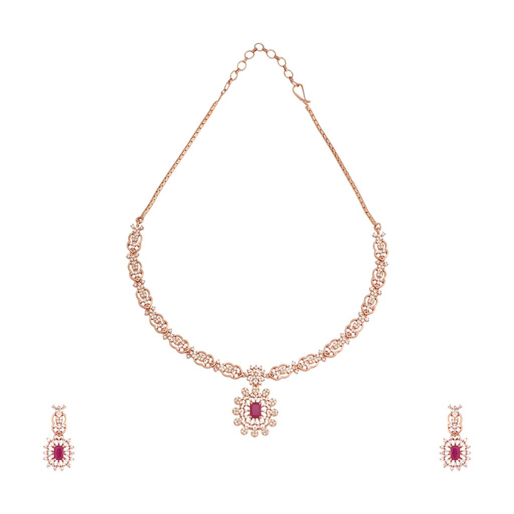 Kushal'S Fashion Jewellery Ruby Rose Gold-Plated Party Zircon Jewellery Set : 417072