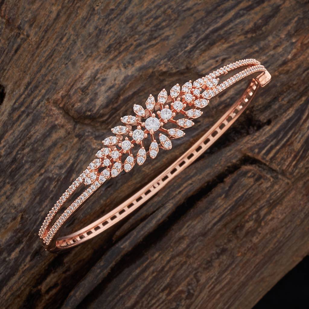 Kushal'S Fashion Jewellery White Rose Gold-Plated Party Zircon Kada  417182 Copper White