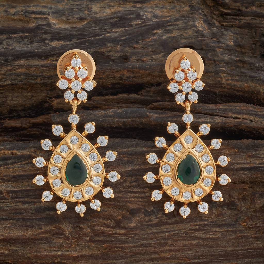 Kushal'S Fashion Jewellery Green Gold-Plated Party Zircon Drop Earrings - 417553 : 417553