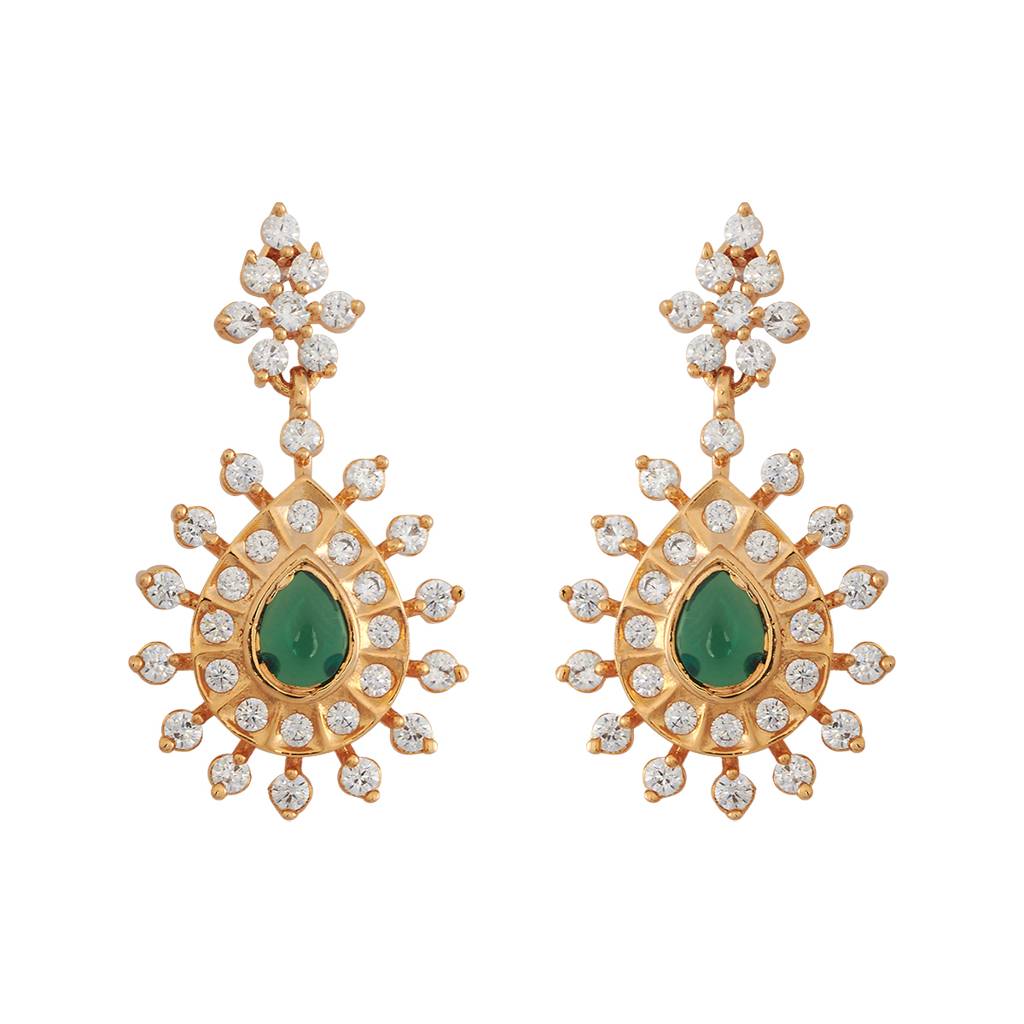 Kushal'S Fashion Jewellery Green Gold-Plated Party Zircon Drop Earrings - 417553 : 417553
