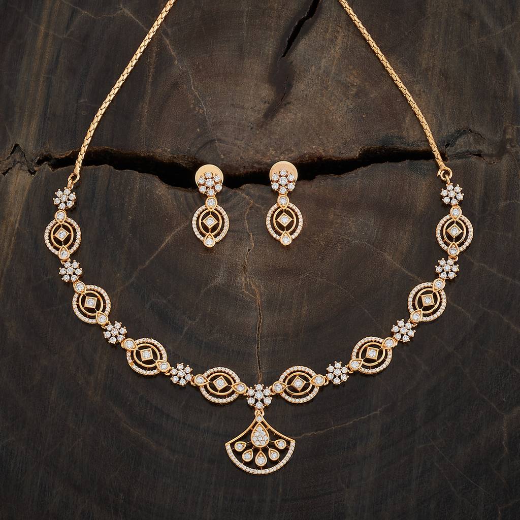 Kushal'S Fashion Jewellery Gold-Plated Cubic Zirconia Stone-Studded Jewellery Set : 417493