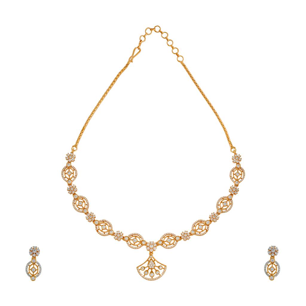 Kushal'S Fashion Jewellery Gold-Plated Cubic Zirconia Stone-Studded Jewellery Set : 417493