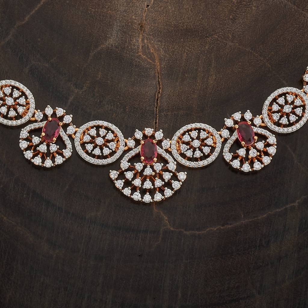 Kushal'S Fashion Jewellery Rhodium-Plated Cz Studded Jewellery Set : 417499