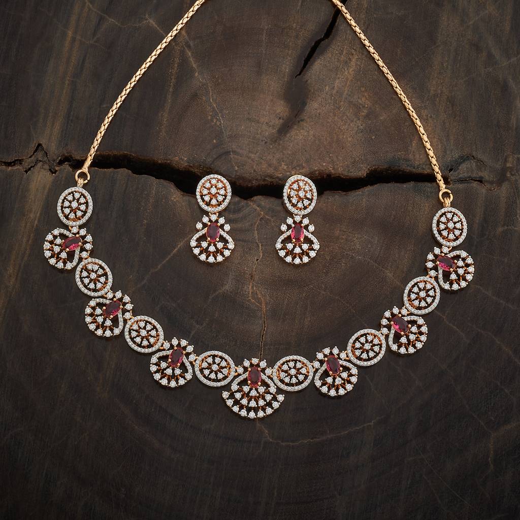 Kushal'S Fashion Jewellery Rhodium-Plated Cz Studded Jewellery Set : 417499