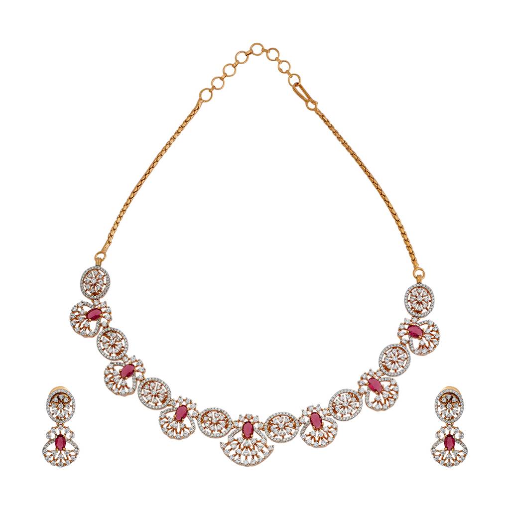 Kushal'S Fashion Jewellery Rhodium-Plated Cz Studded Jewellery Set : 417499