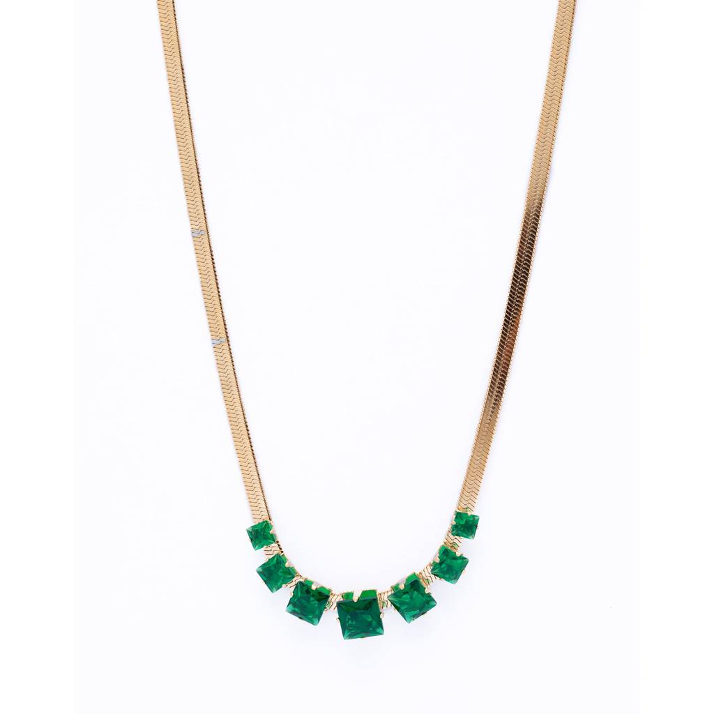 Sleek Drop 18K Gold Plated Earrings : GreenCrystal18KGoldPlatedSnakeChainNecklace