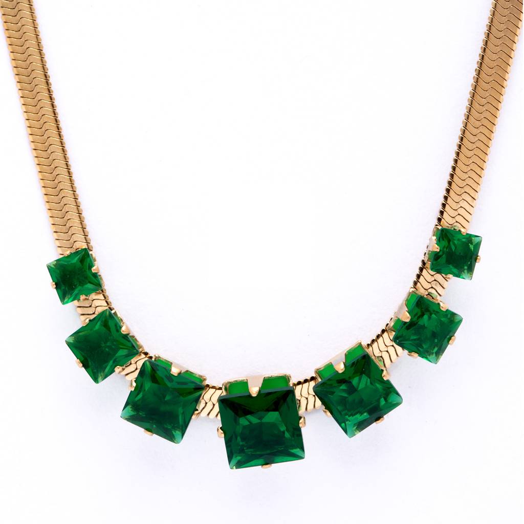 Sleek Drop 18K Gold Plated Earrings : GreenCrystal18KGoldPlatedSnakeChainNecklace