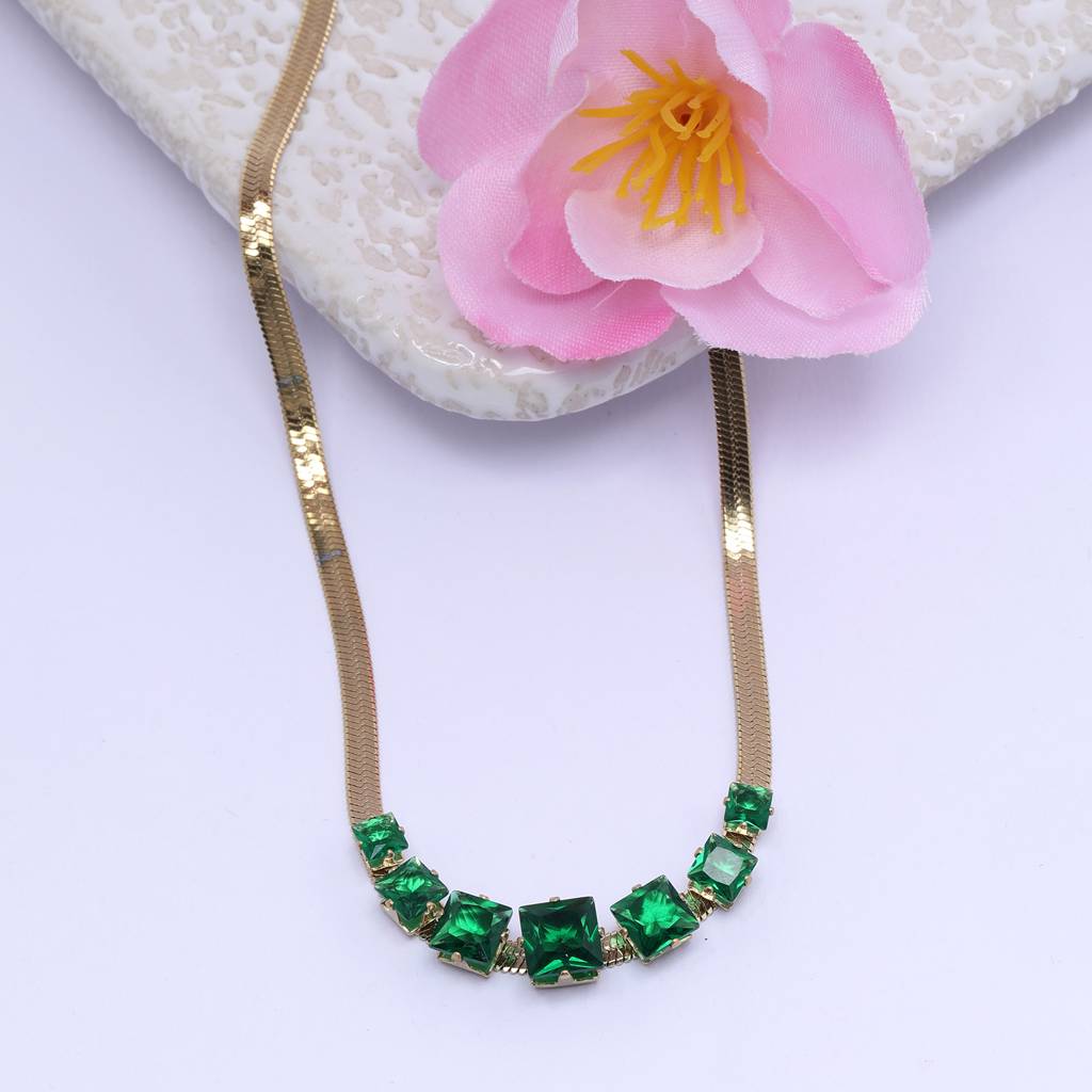 Sleek Drop 18K Gold Plated Earrings : GreenCrystal18KGoldPlatedSnakeChainNecklace