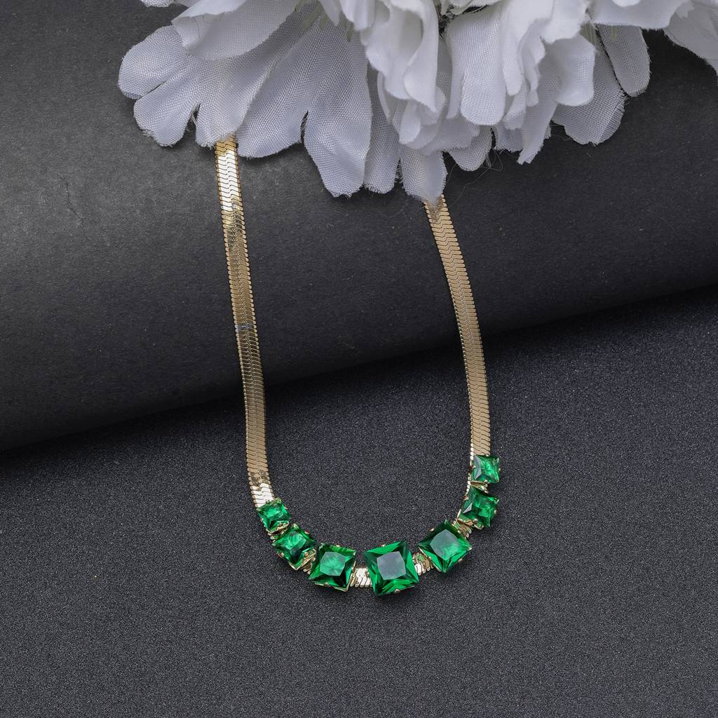 Sleek Drop 18K Gold Plated Earrings : GreenCrystal18KGoldPlatedSnakeChainNecklace