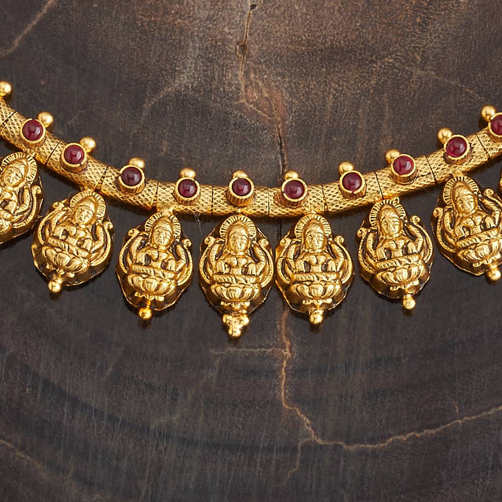 Kushal'S Fashion Jewellery Ruby Gold-Plated Ethnic 92.5 Pure Silver Temple Necklace - 417878 : 417878