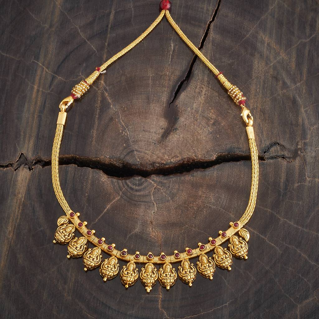 Kushal'S Fashion Jewellery Ruby Gold-Plated Ethnic 92.5 Pure Silver Temple Necklace - 417878 : 417878