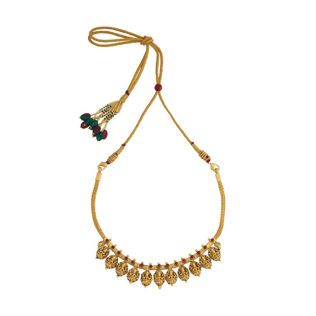 Kushal'S Fashion Jewellery Ruby Gold-Plated Ethnic 92.5 Pure Silver Temple Necklace - 417878 : 417878