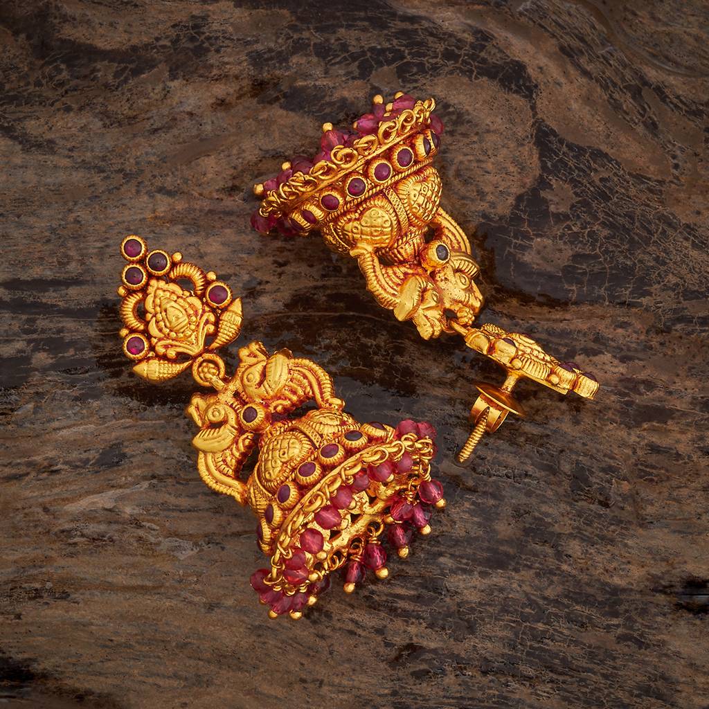 Kushal'S Fashion Jewellery Ruby Gold-Plated Ethnic 92.5 Pure Silver Temple Jhumkas - 418518 : 418518