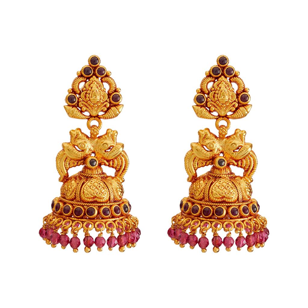 Kushal'S Fashion Jewellery Ruby Gold-Plated Ethnic 92.5 Pure Silver Temple Jhumkas - 418518 : 418518