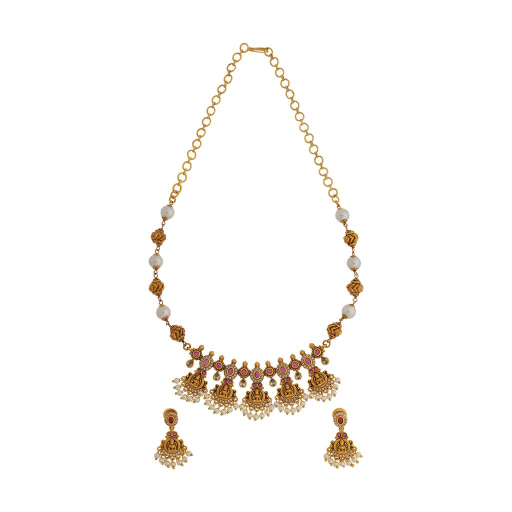 Kushal'S Fashion Jewellery Gold Plated Artificial Stones And Beads Antique Jewellery Set : 418248
