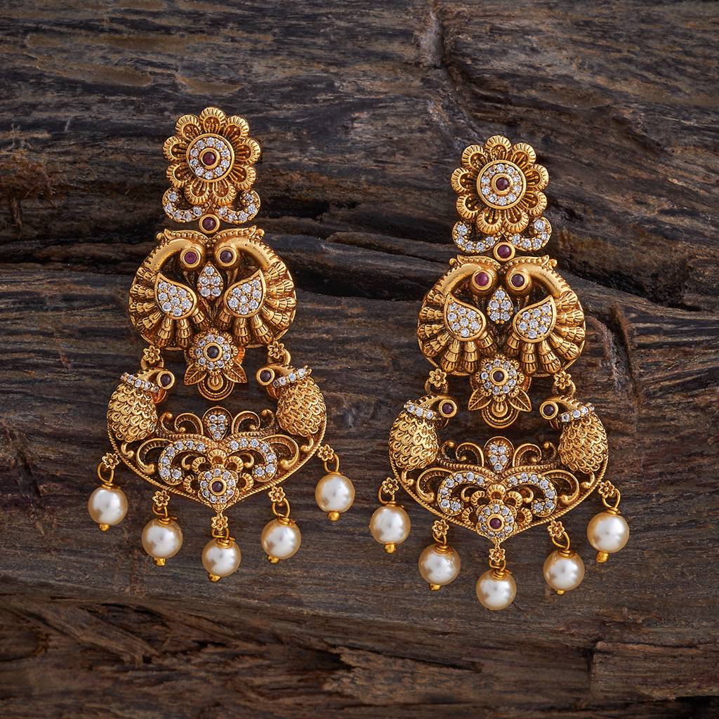 Kushal'S Fashion Jewellery Ruby Gold-Plated Ethnic Antique Earring - 418318 : 418318