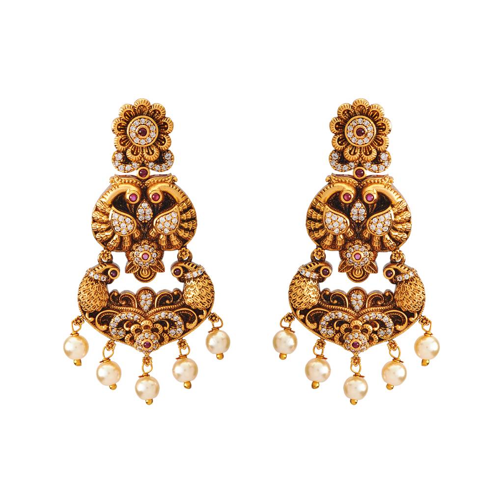 Kushal'S Fashion Jewellery Ruby Gold-Plated Ethnic Antique Earring - 418318 : 418318