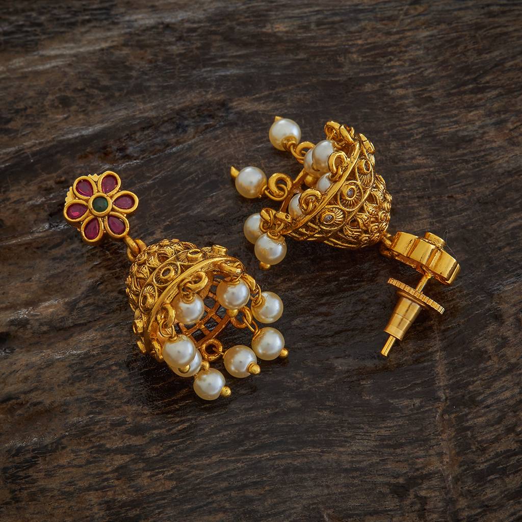 Kushal'S Fashion Jewellery Gold-Plated Dome Shaped Artificial Beads Antique Jhumkas - 418321 : 418321