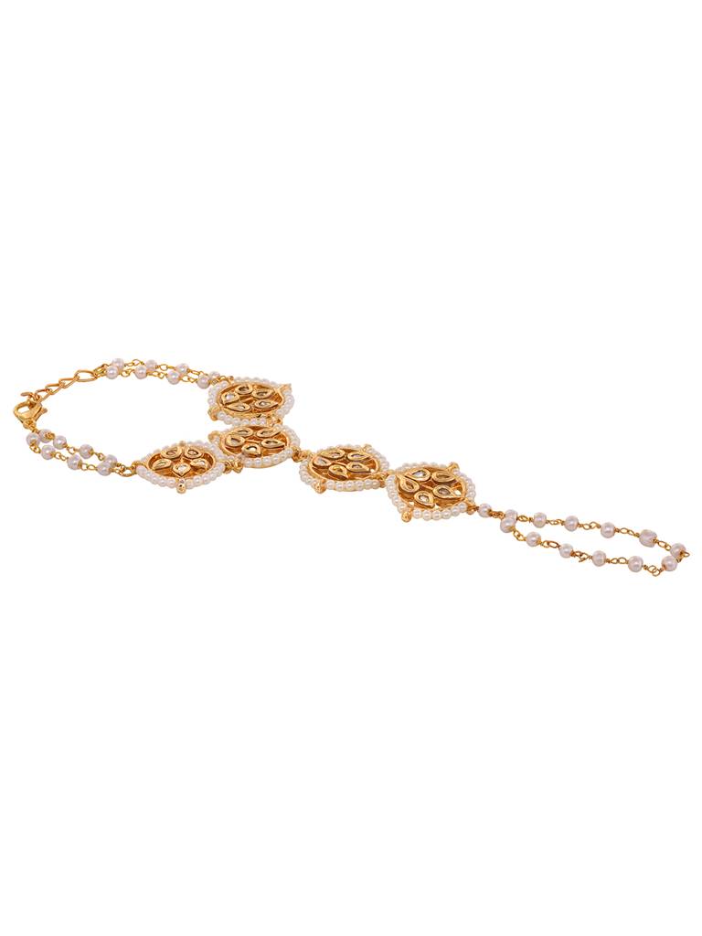 Gold Plated Kundan Stidded Hathpool : SJHP1749