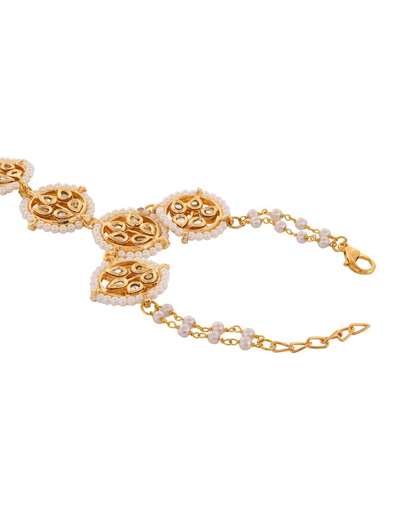 Gold Plated Kundan Stidded Hathpool : SJHP1749
