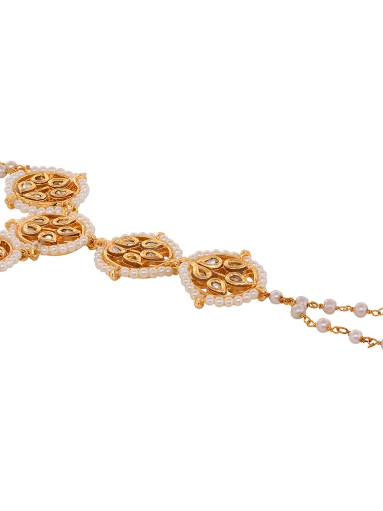 Gold Plated Kundan Stidded Hathpool : SJHP1749