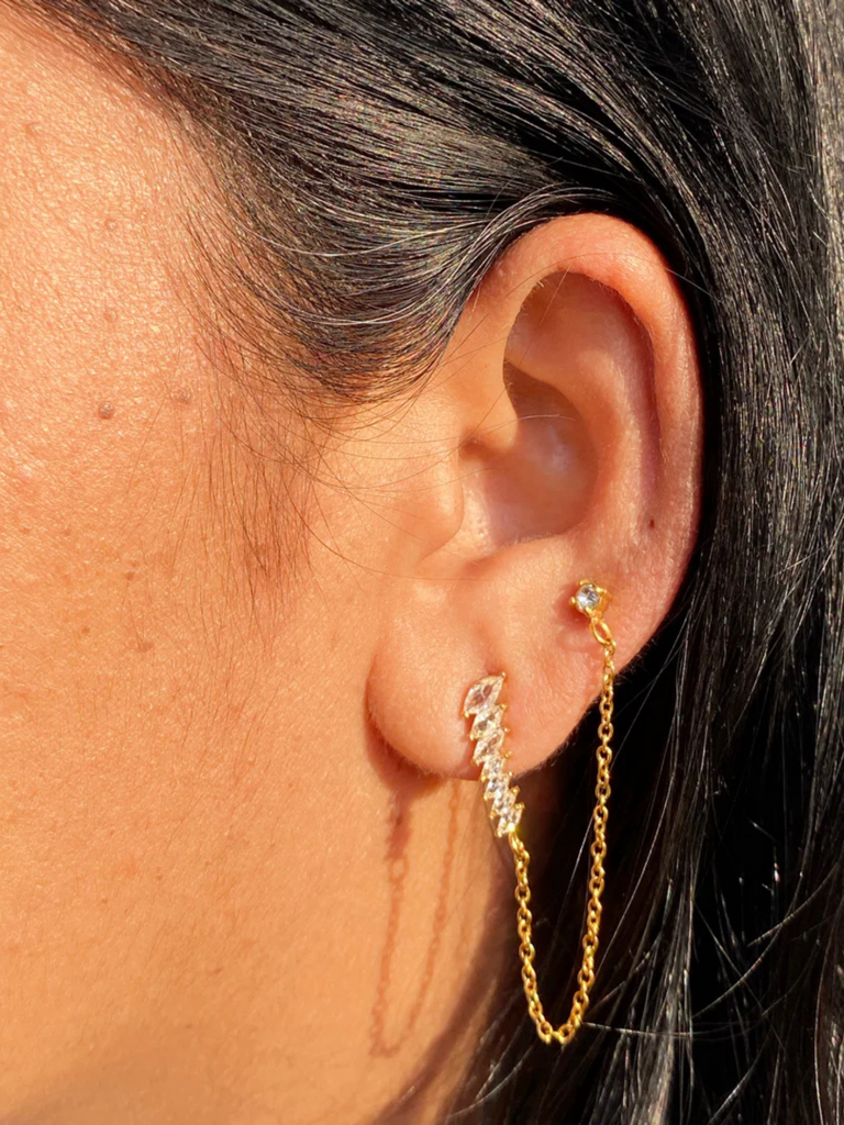 18Kt Gold Plated Demi Fine Multiple White Zircon Piercing Chain