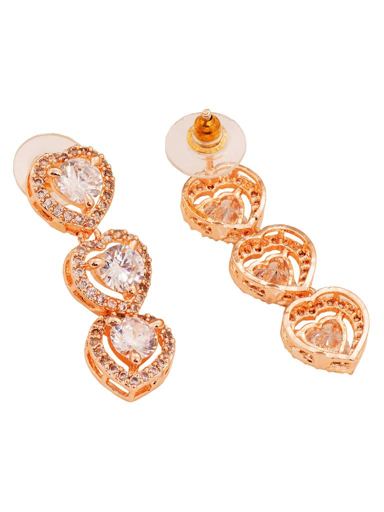 Rose Gold Toned Ad Studded Minimal Heart Shaped Necklace Jewellery Set Combo : SJNK1750