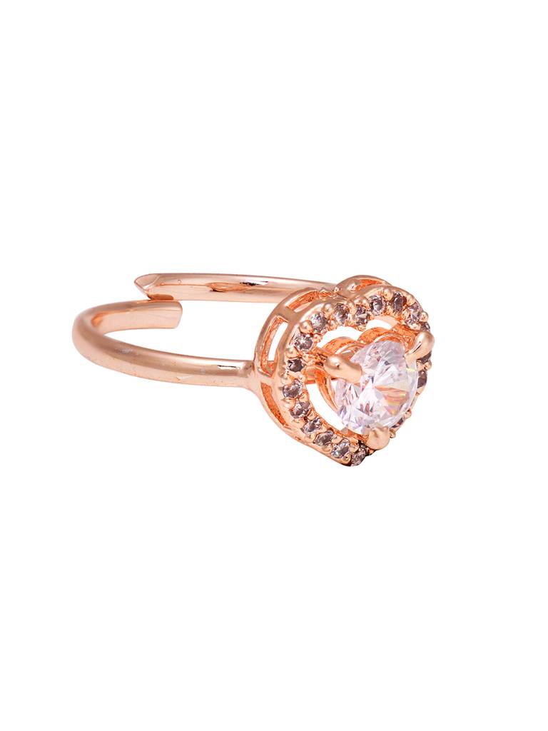 Rose Gold Toned Ad Studded Minimal Heart Shaped Necklace Jewellery Set Combo : SJNK1750