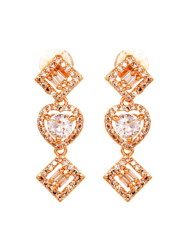 Rose Gold Toned Ad Studded Minimal Necklace Jewellery Set Combo With Wraparound Bracelet : SJNK1751