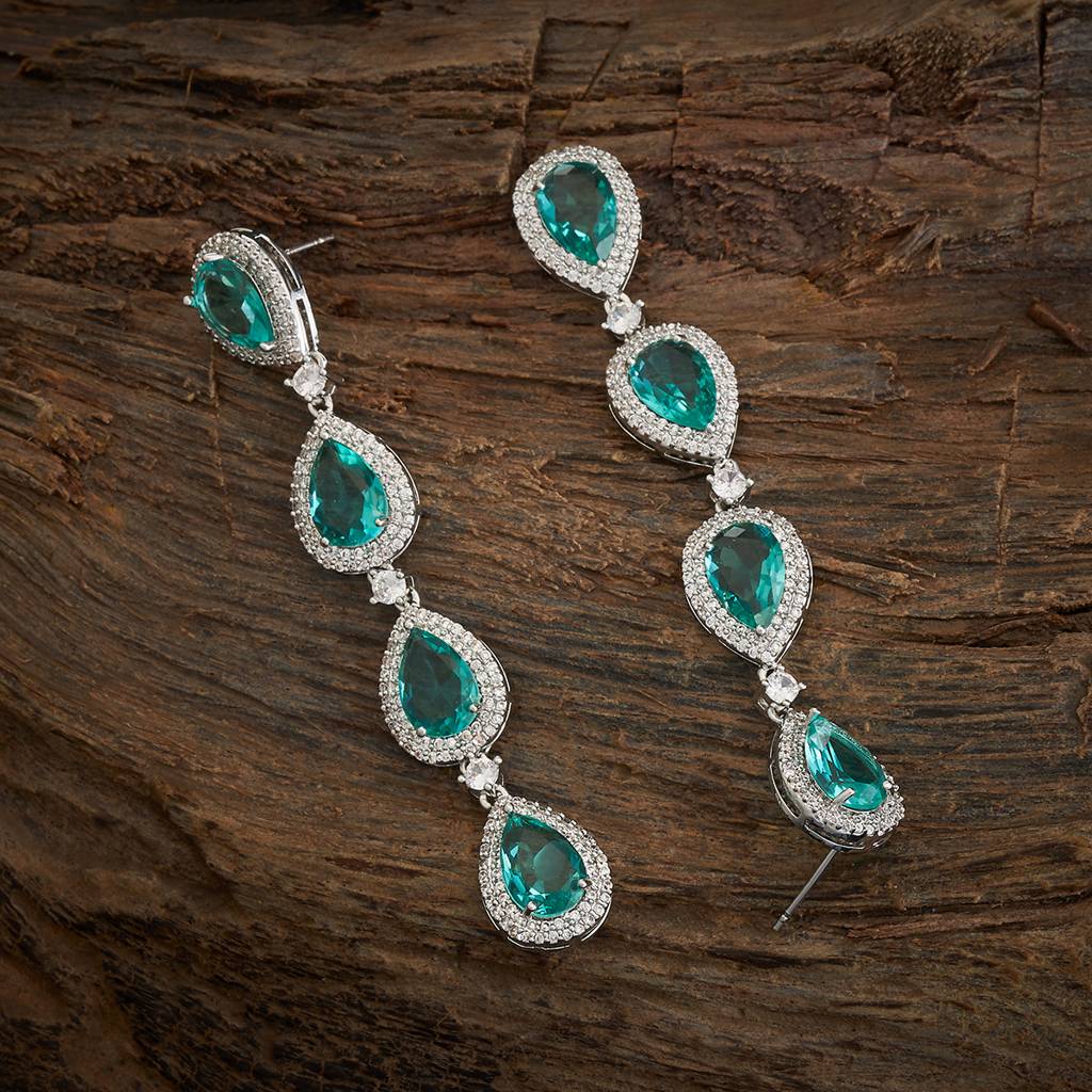 Kushal'S Fashion Jewellery Rhodium-Plated Cz Stone Studded Teardrop Shaped Drop Earrings - 420050 : 420050