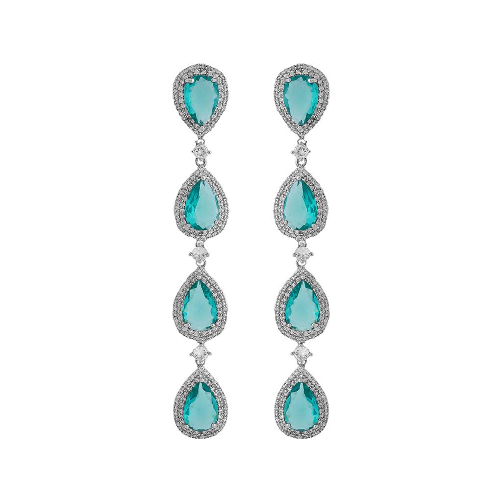 Kushal'S Fashion Jewellery Rhodium-Plated Cz Stone Studded Teardrop Shaped Drop Earrings - 420050 : 420050