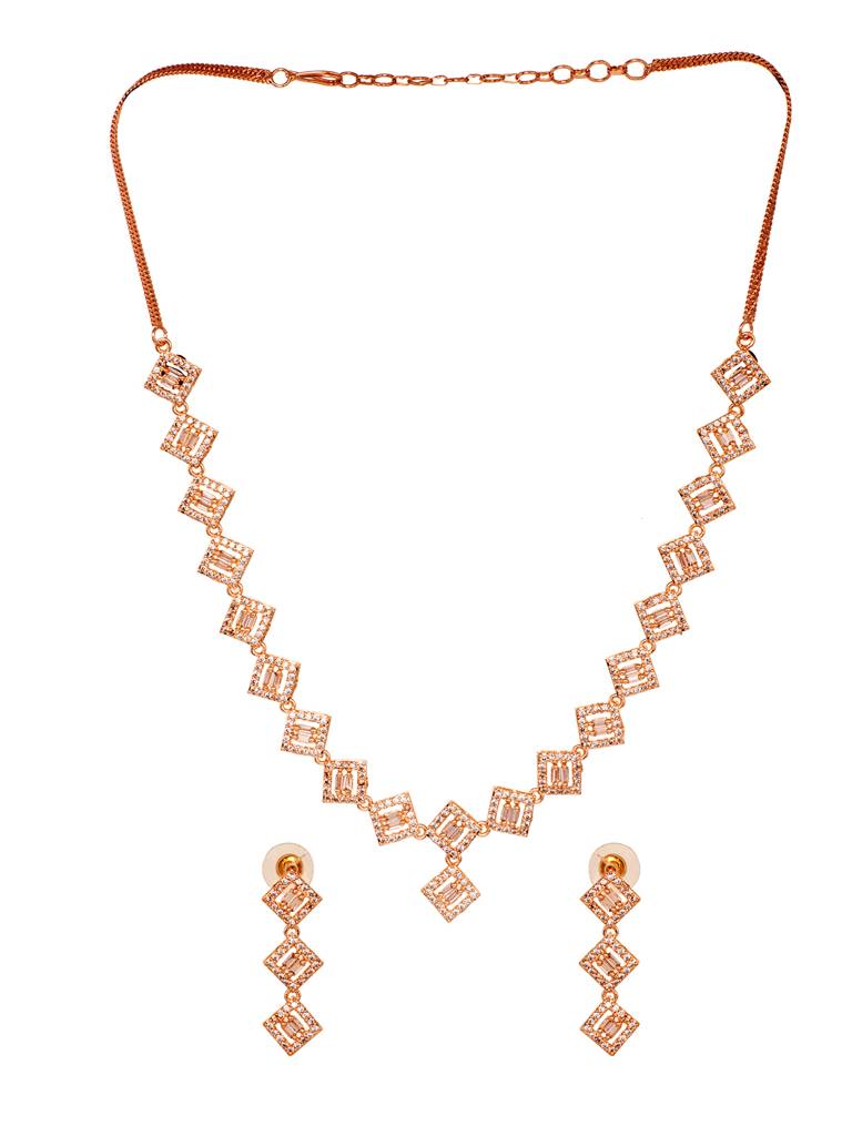 Rose Gold Plated Ad Embellished Square Shaped Jewellery Set Combo With Ring & Bracelet : SJNK1752