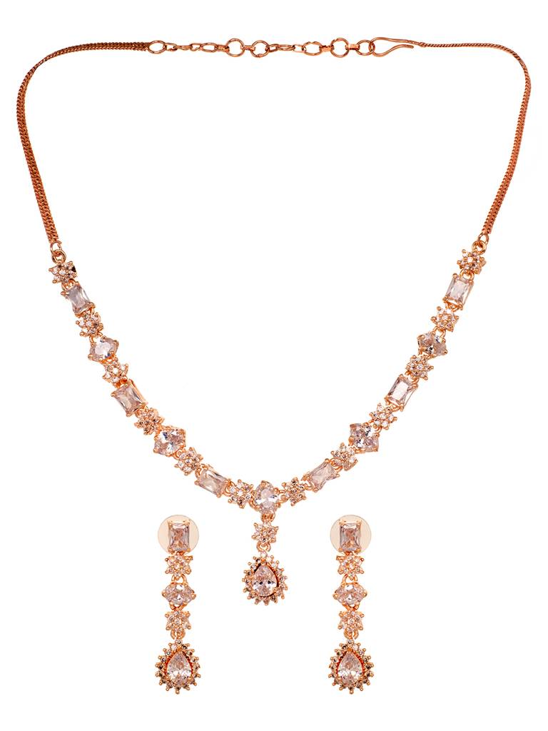 Rose Gold Plated Ad Studded Designer Jewellery Set Combo : SJNK1753
