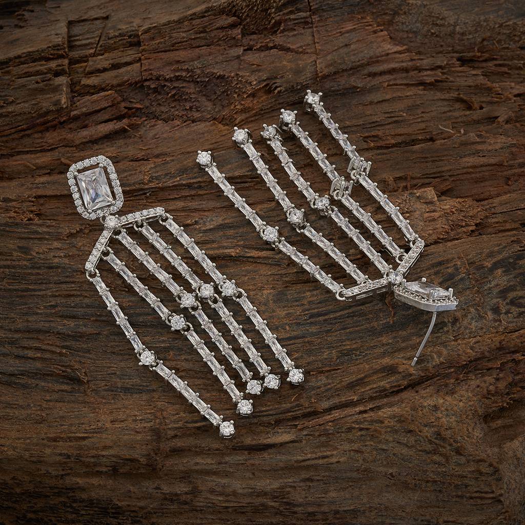 Kushal'S Fashion Jewellery Rhodium-Plated Cz Stone Studded Drop Earrings - 420379 : 420379