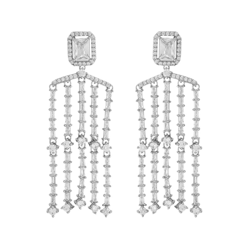 Kushal'S Fashion Jewellery Rhodium-Plated Cz Stone Studded Drop Earrings - 420379 : 420379