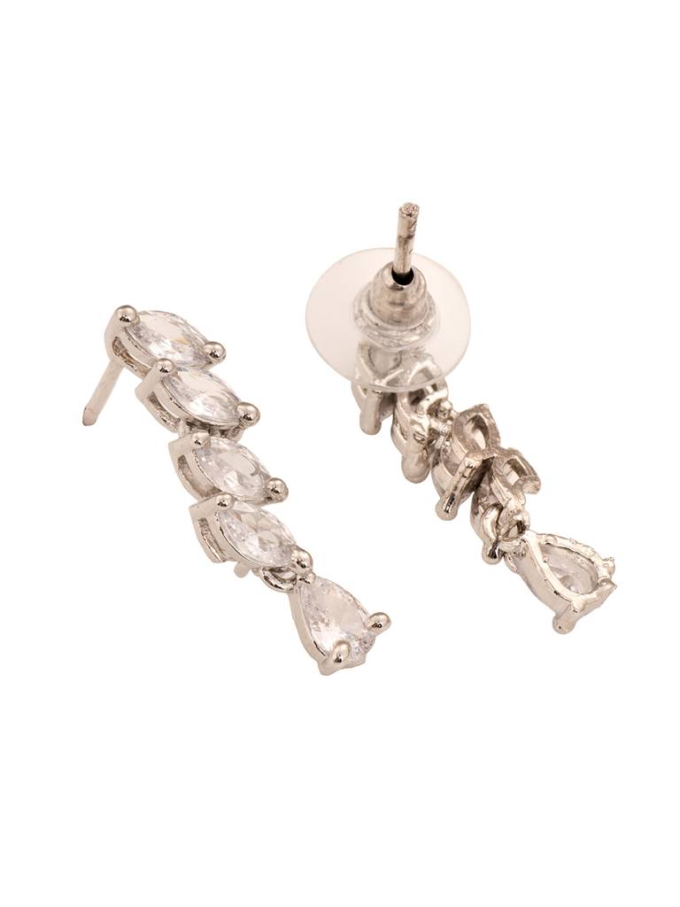 White Rhodium Plated Ad Embellished Zig Zag Minimal Necklace Jewellery Set : SJNK1756