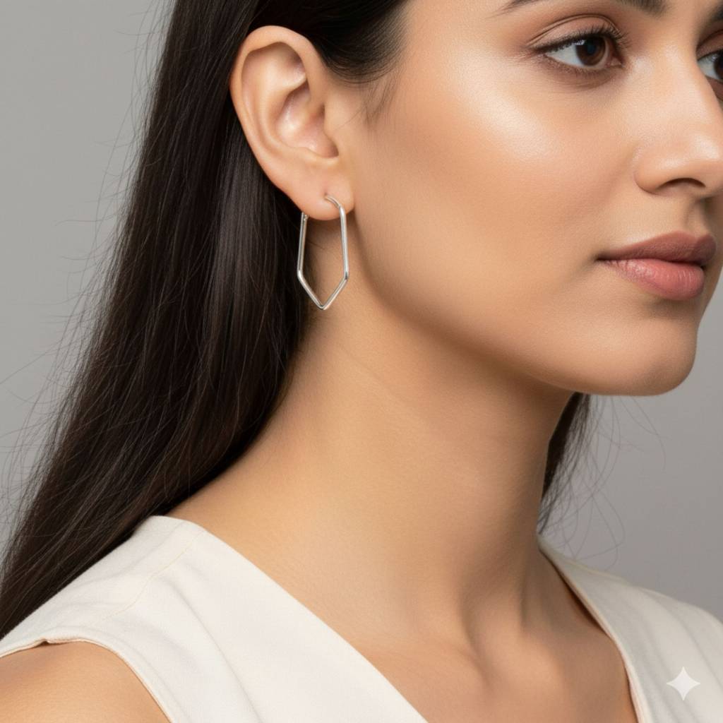 925 Sterling Silver Geometric Hoop Earrings : RJSPER70