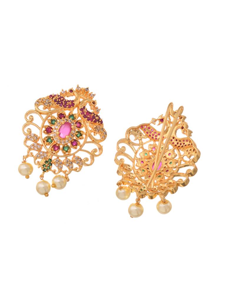 Set Of 9 Gold Toned Red Ad Studded  & Pearl Beads Choti Jadai : SJCH1758
