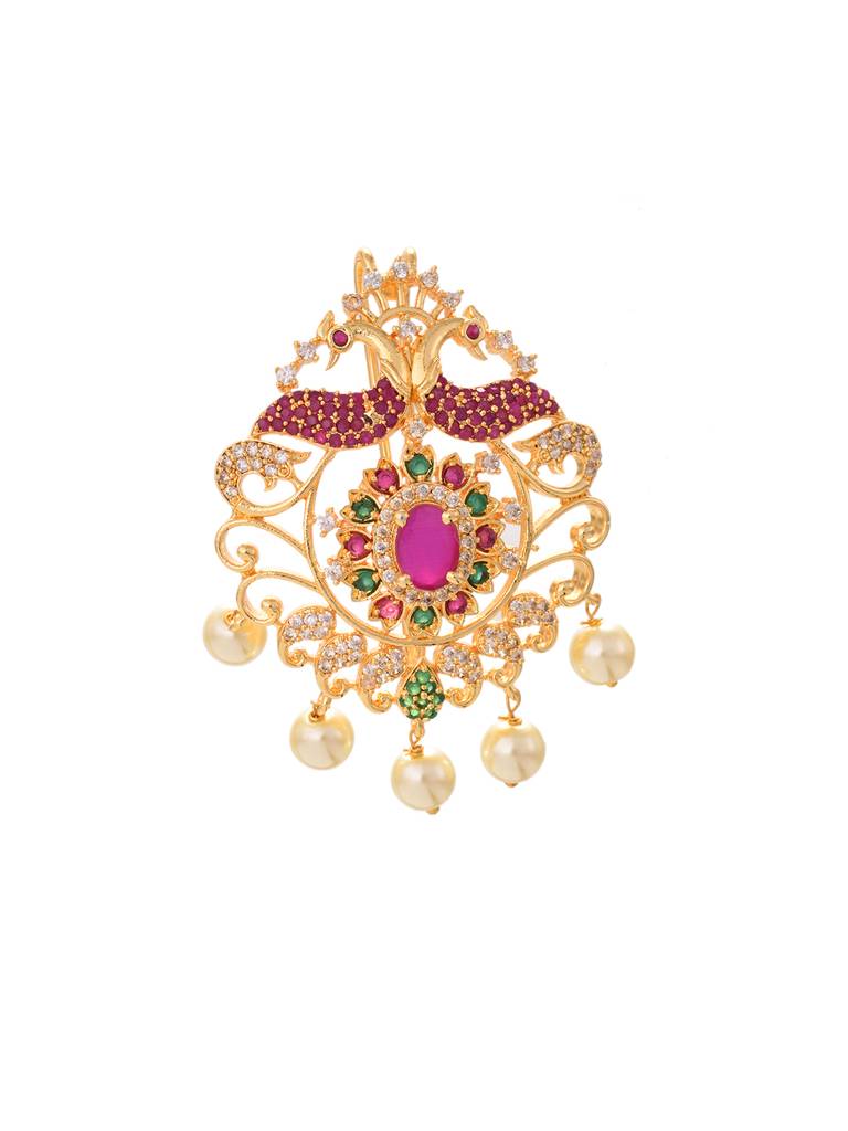 Set Of 9 Gold Toned Red Ad Studded  & Pearl Beads Choti Jadai : SJCH1758