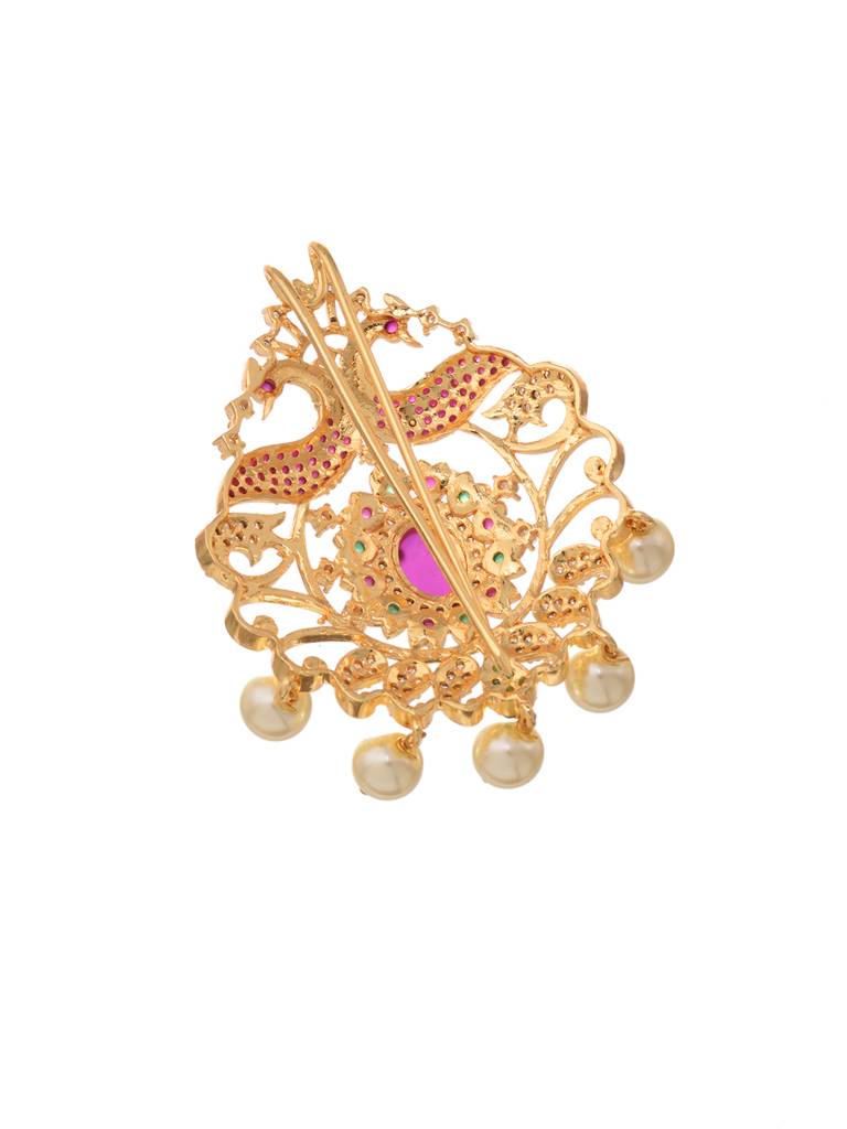 Set Of 9 Gold Toned Red Ad Studded  & Pearl Beads Choti Jadai : SJCH1758